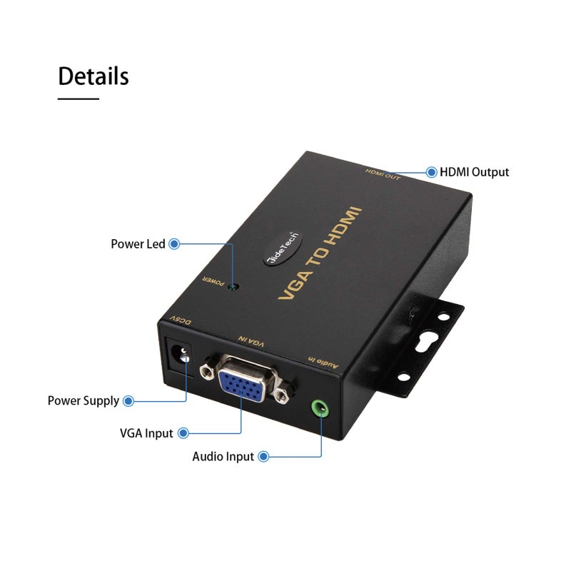 JideTech 1080P VGA to HDMI Converter with 3.5mm Audio Port for PC Laptop Display Computer Mac Projector - Image 2